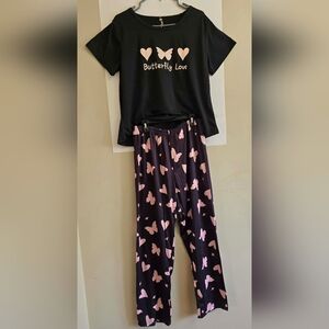 Black Top and Pink Butterfly Pajama Pants